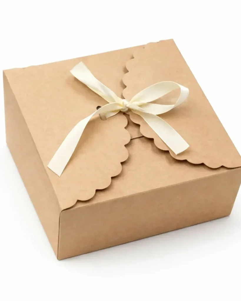 Kraft gift box with a cream ribbon